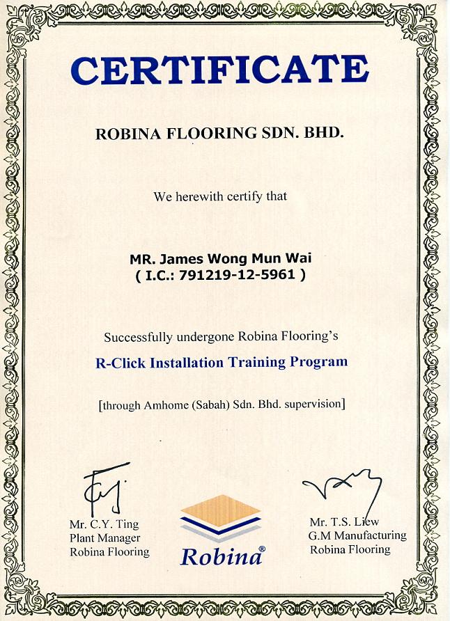 Installation Certificate - Wong Mun Wai