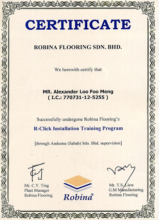 Installation Certificate - Loo Foo Meng