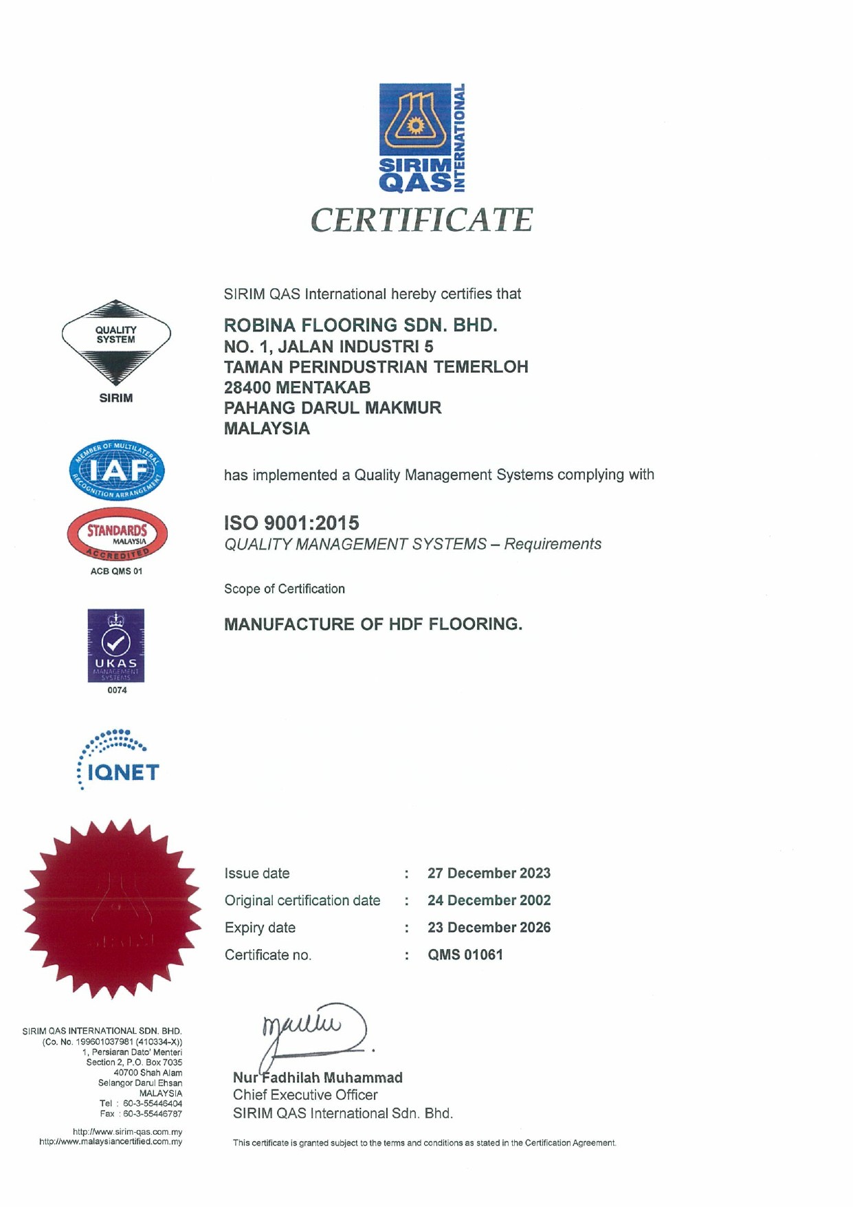 Robina # QMS Cert-1