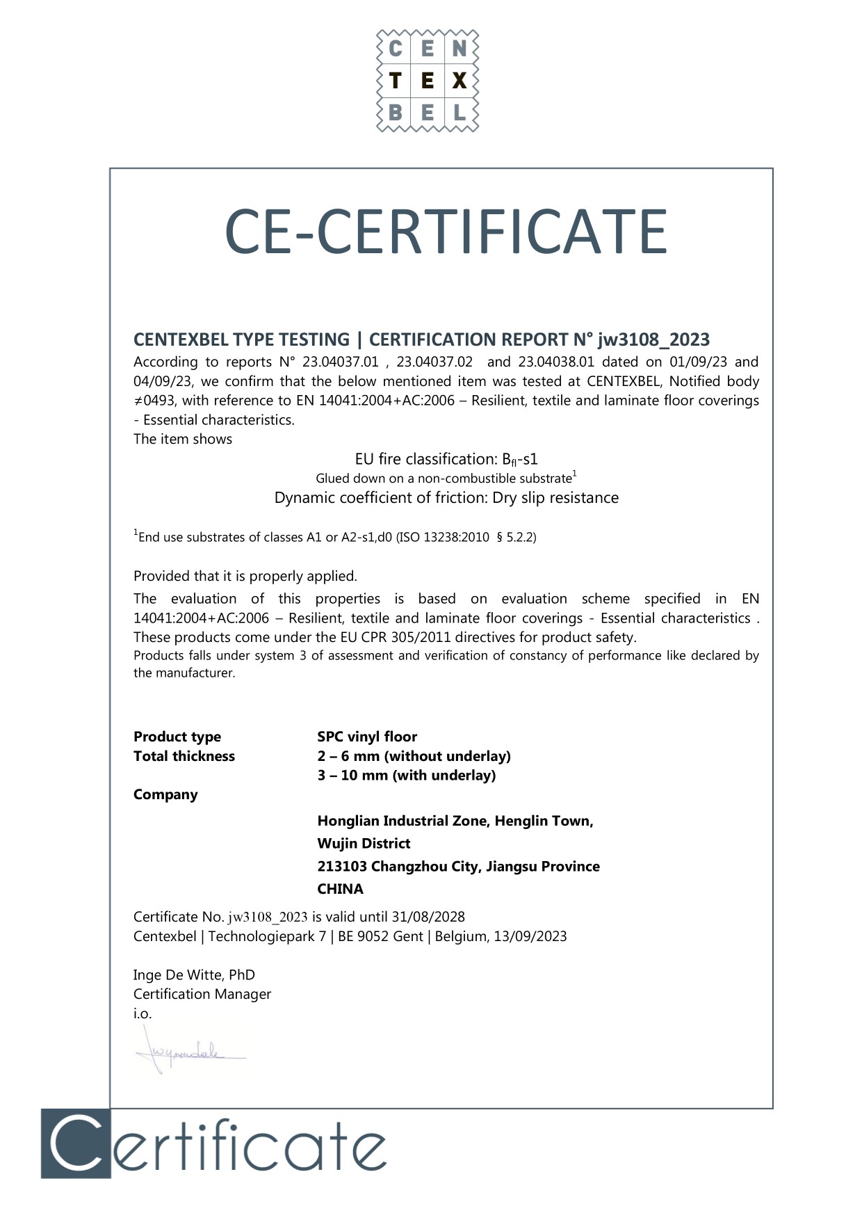 Skyflor # CE Cert